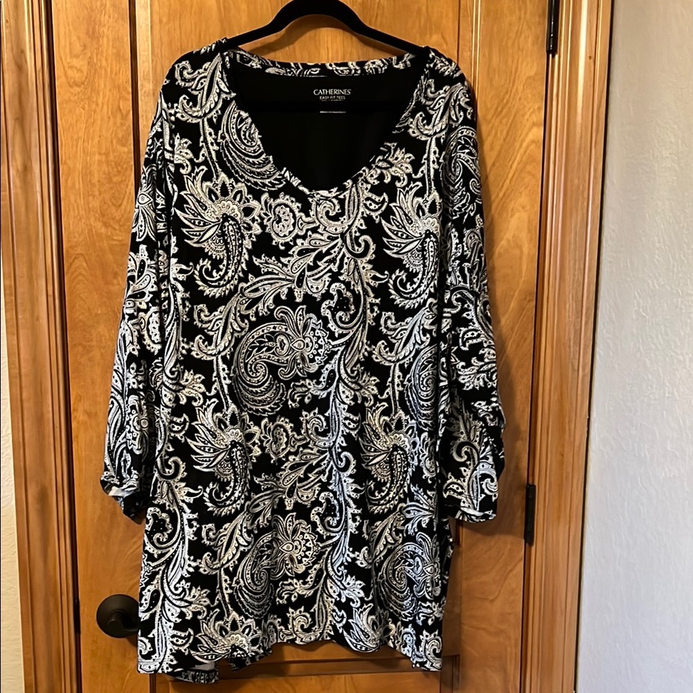 Catherines Black and White Paisley Women's Top